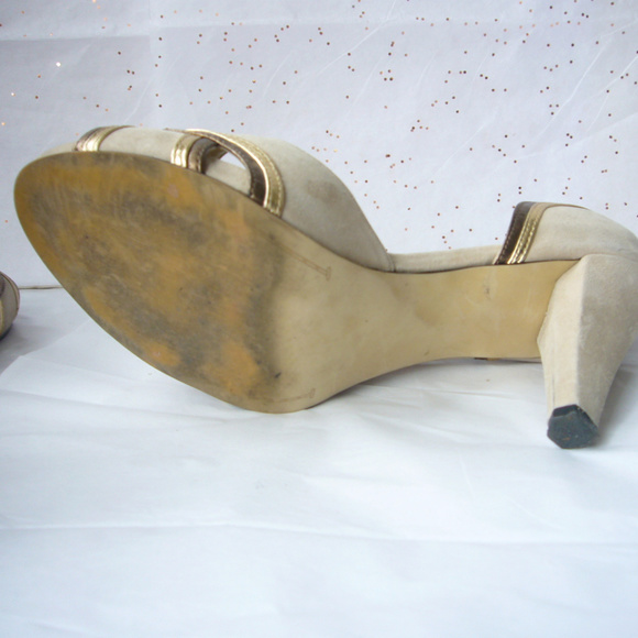 Franco Sarto Beige Gold d'Orsay Peep Toe Pump Great Gatsby Deco  8 Event Party - Picture 4 of 8